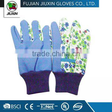 JX68C328 Women Drill cotton garden gloves with PU impregnated