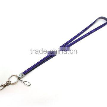 Popular Promotion Gift PU Leather Lanyard with Purple Crystal Gem, Swivel Snap Hooks, Key ring accembly, Acrylic Gem Key chain