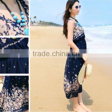 2016 Women Long Boho Maxi s Chiffon Floral Seaside Dress Summer Beach Dresses Wholesale photo-6