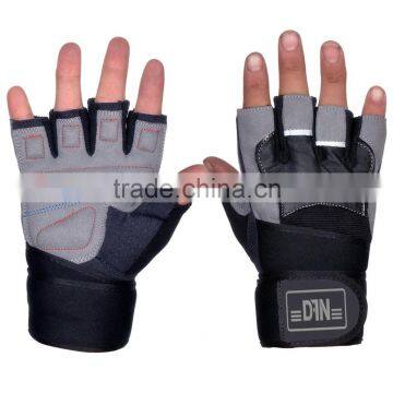 WEIGHT LIFTING GLOVES GYM POWER TRAINING GLOVES AMARA LEATHER LONG WRIST STRAP , SPANDEX 4 WAY