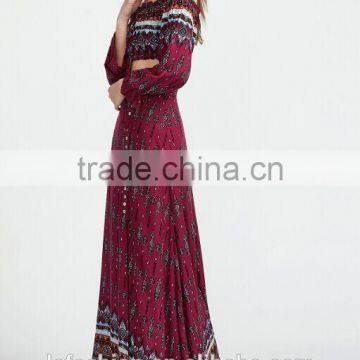 Picture of Long Skirts and Tops Vintage Print Drawstring Top With Split Skirt photo-5