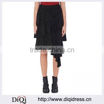 Customized Lady's Apparel Elastic Waist Asymmetric hem Tiered Layers Skirt(DQM016S)