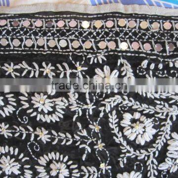 Black White PHULKARI GEORGETTE DUPATTA SHAWL, Hand Embroidery Dupatta photo-3