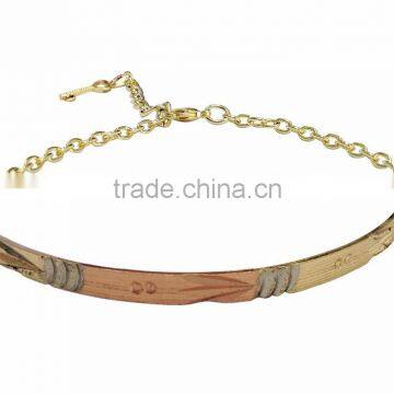 Artificial 18kt Three Tone Plated Bangle Bracelet With Extension Chain