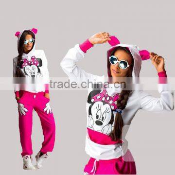 2016 Hot Selling Casual sportswear Cute Micky Mouse Printed Hooded long-sleeved Suit Tenue Sportwear