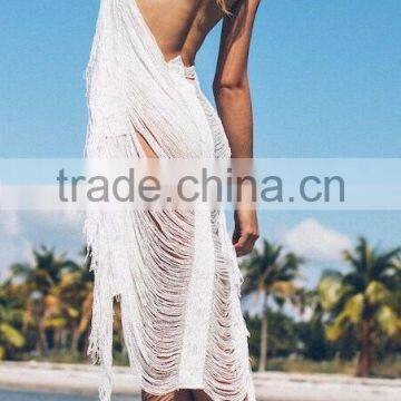 EY1921B Women's White Crocheted Long Cardigan Hollow Out Long Blouse Thin Coat for Beach Casual Wear photo-2