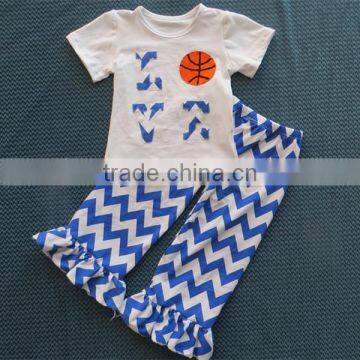 boutique chevron suit short sleeve shirt with basketball design baby sport suit cheap china wholesale clothing YW-071