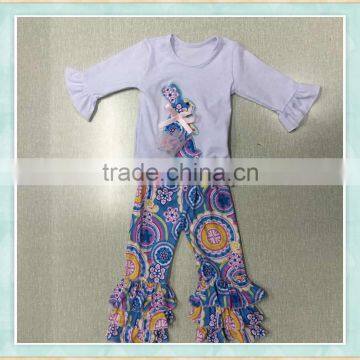 2017 Wholesale factory direct selling spring boutique girl clothing easter rabbit pattern outfit