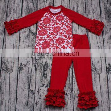 Yawoo promoted red floral cotton outfits wholesale children clothing usa