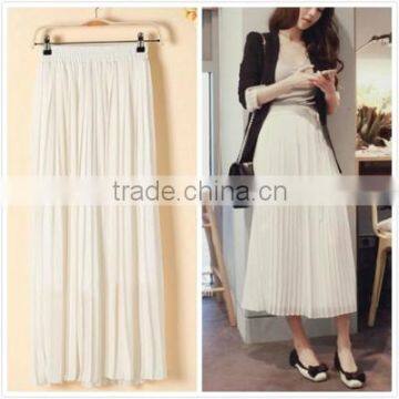 New Summer Wear Pure Color Long Chiffon Beach Skirts,Latest Ladies Chiffon Skirts Design Fashion Long Pleated Skirts