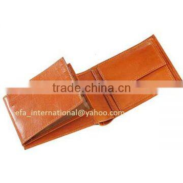 high quality tan genuine cow leather trifold wallet for men