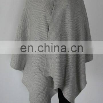 2015 hot fashion style 7gg ribbed knitted 100% pure cashmere cape