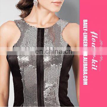 Fashoin Ultra Sexy Elegant Black Silver Sleeveless Nylon Spandex Spaghetti Strap Round Neck Squama Skinny Fashion Dress photo-6