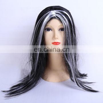 Long Straight Hair Witch wigs Black White Mixed Cosplay Wig