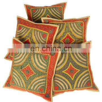 Bohemian Patch Work Pillow Covers Embroidered Cotton Set Of 5 Pcs.Cushion Covers