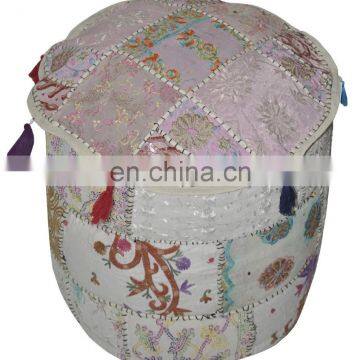 Patchwork Pouf Stool Vintage Embellished With Patchwork Living Room Ottoman Cover