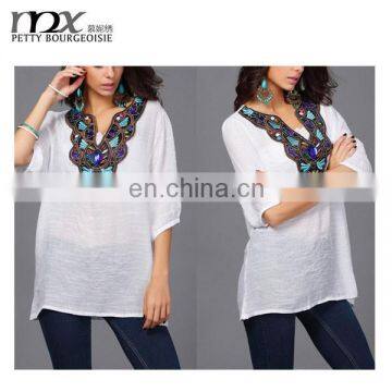 Women 's plus size cotton shirt beaded shirt