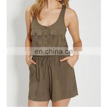 Classic fashion Sleeveless scoop neck military jumpsuit for women