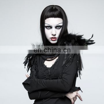 Punk Rave Gothic shoulder accessory with laces and feathers S-220