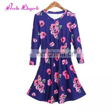 Low Price Oem Flora Color Printed Long Sleeve Dresses Women Lady