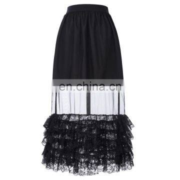 Belle Poque Retro Vintage Sexy Women's Ruffled Lace Hem See-Through Long Skirt BP000348-1