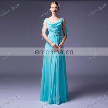 Fast Delivery Real Sample New Evening Dress Ice Blue Flowing Chiffon Evening Dress With Sleeves