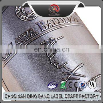 High Quality Custom Made Bottle Decoration Use Brushed Aluminum Embossde Cambered Wine Metal Sticker photo-2
