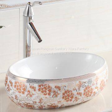 Oval ceramic tabletop color luxury hotel apartment easy mounted bathroom no hole wash hand basin with competitive price