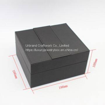 Black PU Leather Watch Box With Custom Insert for Holding Watch, Watch Strap, Warranty Card. photo-2