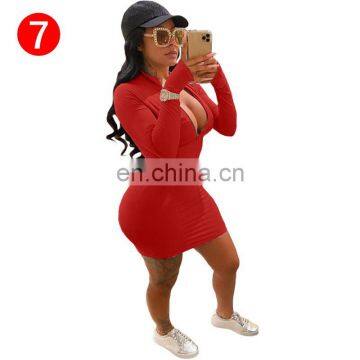 Season Autumn Items Solid V-neck Bodycon Women Stylish Sexy Dress 2021 Women Dresses Women Casual Dresses photo-6