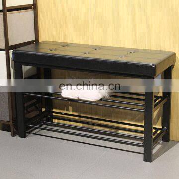 Customized Black PVC Leather Luxury Shoe Rack Rectangle Long Double Size Beach With Metal Frame photo-2