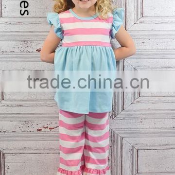 Boutique childrens clothes sets baby flutter sleeves tops & stripe leggings