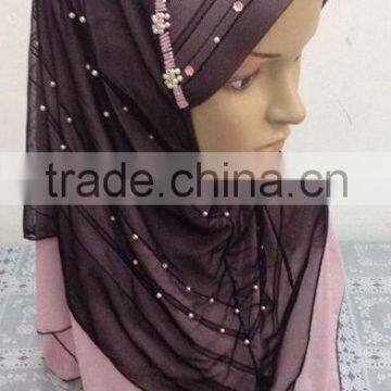 PR025 Newest 2014 beads One piece LONG MUSLIM HIJAB