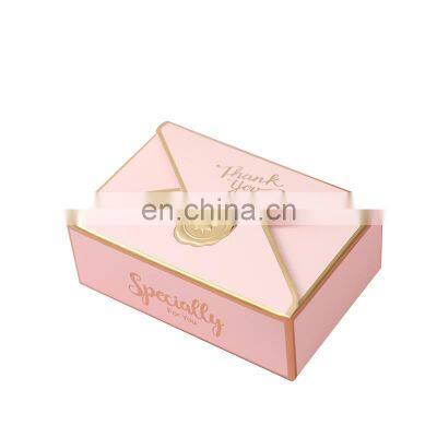 Custom happy birthday gift cardboard origami package boxes pink metallic craft paper empty sweet packaging with wax seal