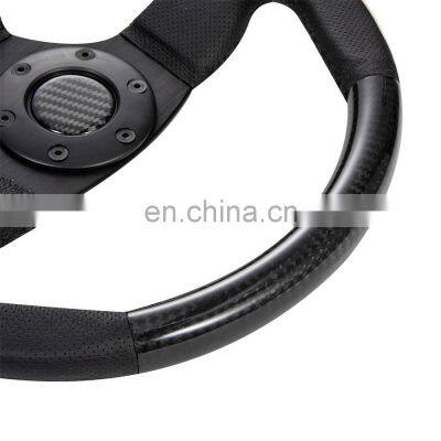Univeral 13''/330mm Perforated Leather Race Steering Wheel, Classic Flat Carbon Steering Wheel photo-5