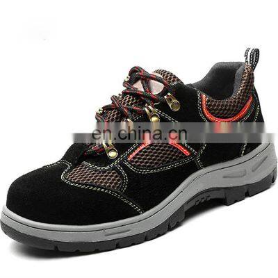 Oil slip resistant black leather anti static water-repellent steel toe safety shoes