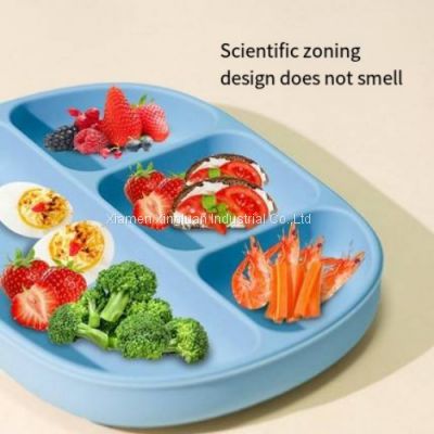 Baby tray suction cup integrated baby silicone bowl partition tray learning eating training spoon bib tableware set