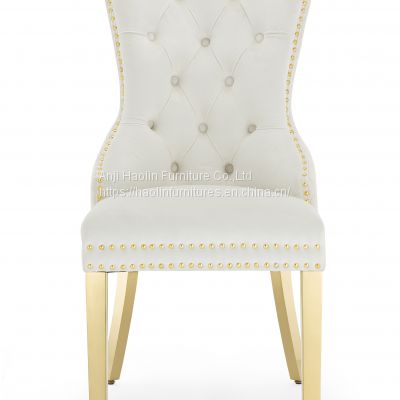 Dining Chair with Golden Chrome Legs by Velvet Cream