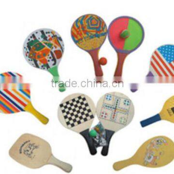 Promotional wholesale cheap wood paddle beach tennis racket with logo printed