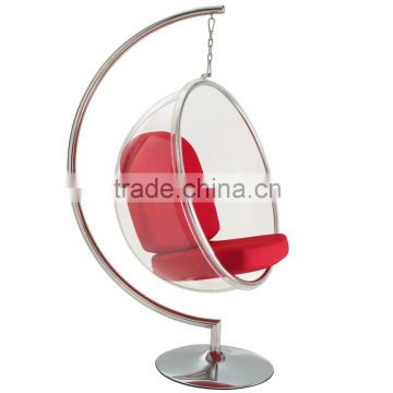 Replica high quality stainless steel stand Clear Acrylic Eero Aarnio haning bubble chair with red color seat cushion