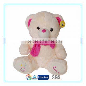 Custom teddy bear white plush toys white with red ribbon