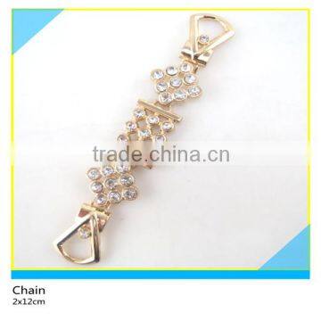 Crystal Rhinestone Chatelaine Clear Crystal Diamond Inlay Gold Metal Chain 2x12cm