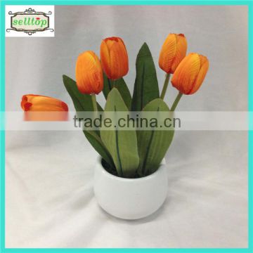 18cm 5heads silk tulip artificial plant bonsai with ceramic pot