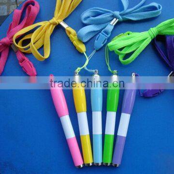 2014 Mini plastic ball pen with colorful lanyard for promtoion