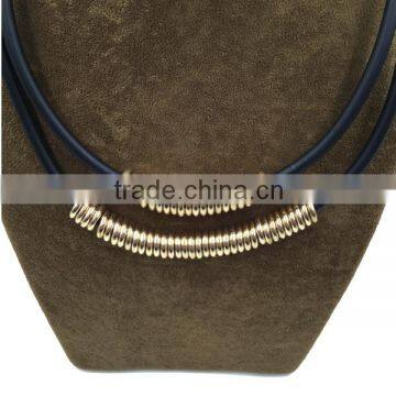 NNK-100918 Punk Double Layered Alloy Beaded Imitation Leather Fashion Statement Necklaces photo-2