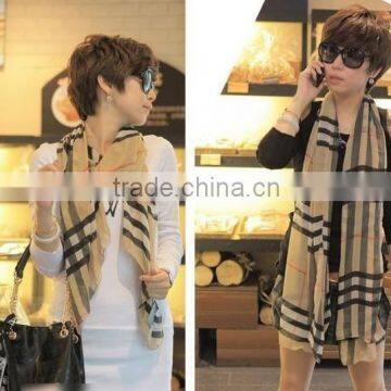 Wholesale Women Fashion Checked Plaid Velvet Chiffon Neck Scarf