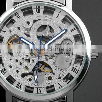 Mens Silver Skeleton Dial Stainless Steel Mechanical Watch WM284