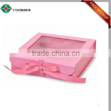 Custom Pink folding box ribbon closures with window lid