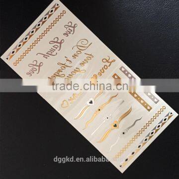 Gold Silver Blue Foil Metallic Temporary Tattoo Fashion Flash Color Instant Woman Necklace Feather Wings Jewel Tattoo Sticker