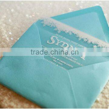 Hot sale transparent acrylic wedding invitations with white silk screen printing